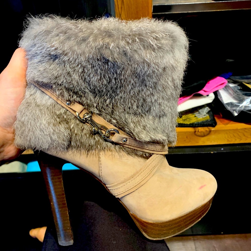 Coach fur cuffed booties